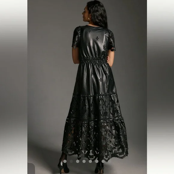 Anthropologie Somerset Black Faux Leather and Lace Maxi Dress - Picture 2 of 11